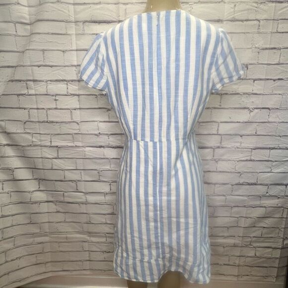 J.Crew Women's Blue White Striped Short Sleeve Wrap Dress Size 14 - Picture 5 of 10